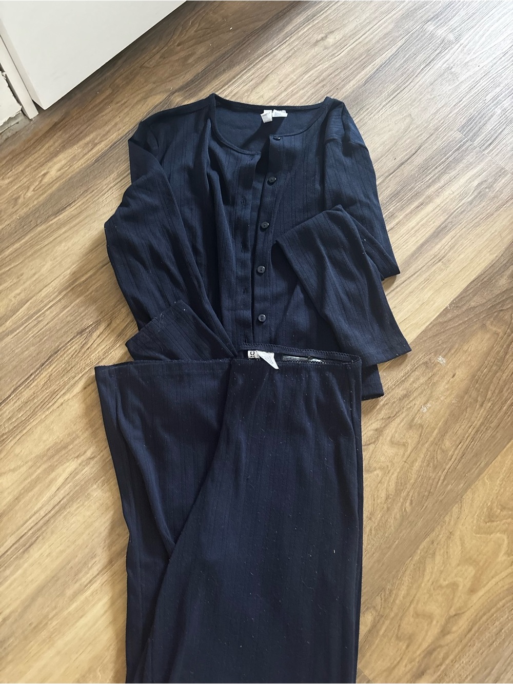 Women's Navy Button-Front Pajama Set